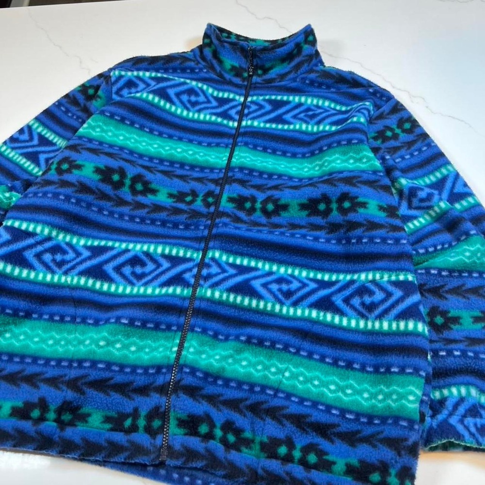 Vintage blue Aztec all over print full zip fleece Patagonia style